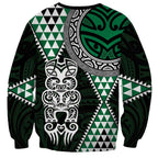 Green Aotearoa Niho Taniwha Sweatshirt Maori Mythology Tooth - Taniko Motifs