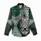 Green Aotearoa Niho Taniwha Women Casual Shirt Maori Mythology Tooth - Taniko Motifs