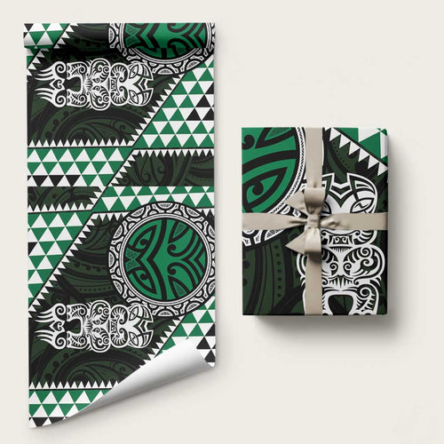 Green Aotearoa Niho Taniwha Wrapping Paper Maori Mythology Tooth - Taniko Motifs - Aussie Hoodie