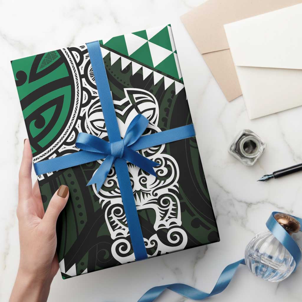 Green Aotearoa Niho Taniwha Wrapping Paper Maori Mythology Tooth - Taniko Motifs - Aussie Hoodie