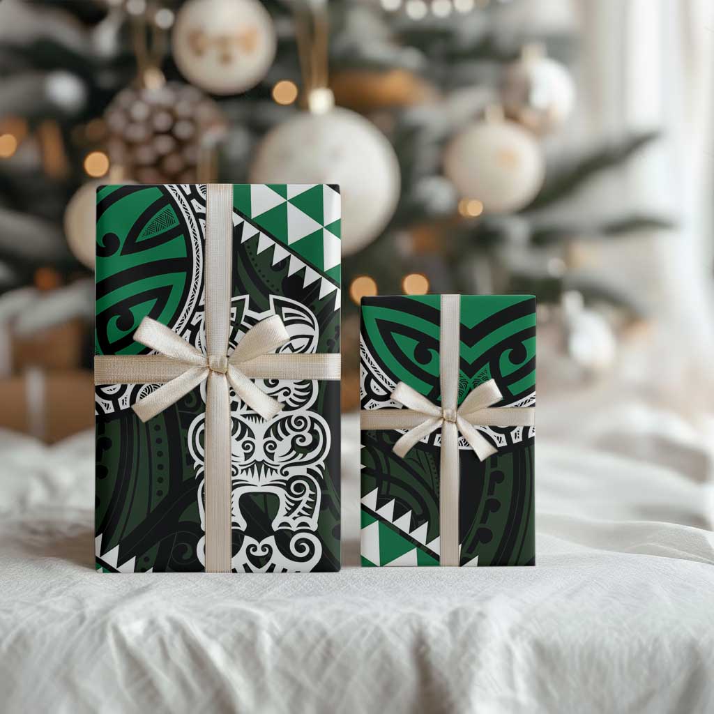Green Aotearoa Niho Taniwha Wrapping Paper Maori Mythology Tooth - Taniko Motifs - Aussie Hoodie