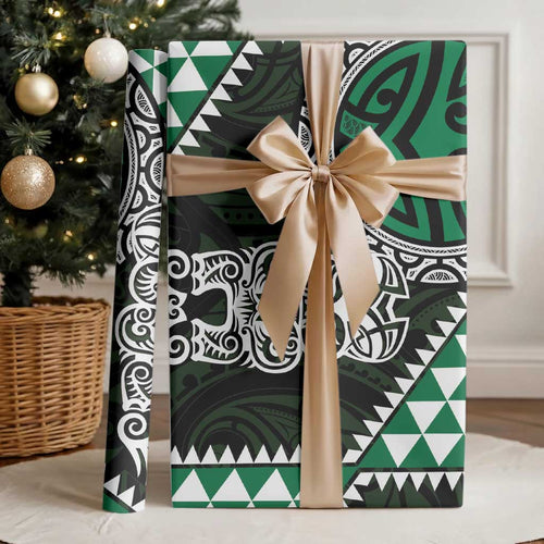 Green Aotearoa Niho Taniwha Wrapping Paper Maori Mythology Tooth - Taniko Motifs - Aussie Hoodie