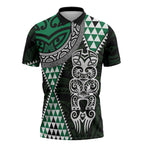Green Aotearoa Niho Taniwha Zipper Polo Shirt Maori Mythology Tooth - Taniko Motifs - Aussie Hoodie