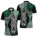 Green Aotearoa Niho Taniwha Zipper Polo Shirt Maori Mythology Tooth - Taniko Motifs - Aussie Hoodie