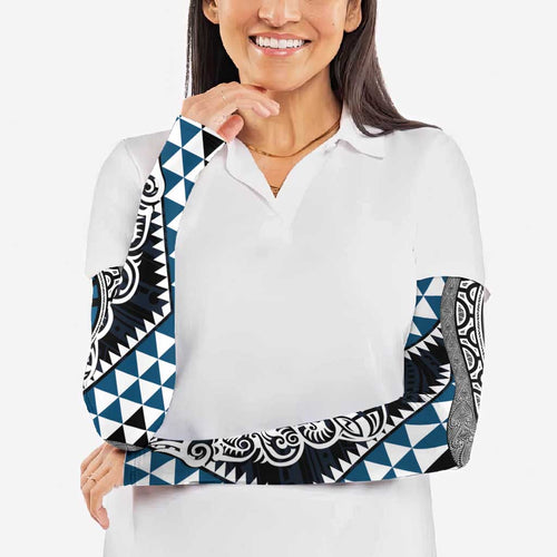 Blue Aotearoa Niho Taniwha Arm Sleeves Maori Mythology Tooth - Taniko Motifs - Aussie Hoodie