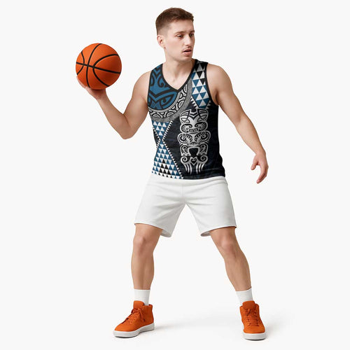 Blue Aotearoa Niho Taniwha Basketball Jersey Maori Mythology Tooth - Taniko Motifs - Aussie Hoodie