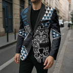 Blue Aotearoa Niho Taniwha Blazer Maori Mythology Tooth - Taniko Motifs - Aussie Hoodie