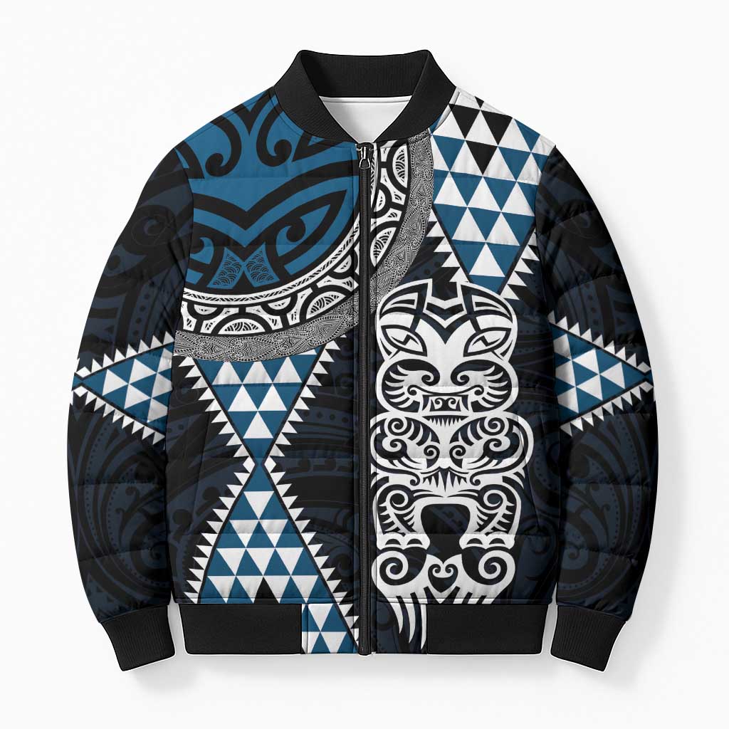 Blue Aotearoa Niho Taniwha Bomber Puffer Jacket Maori Mythology Tooth - Taniko Motifs - Aussie Hoodie