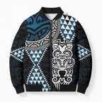 Blue Aotearoa Niho Taniwha Bomber Puffer Jacket Maori Mythology Tooth - Taniko Motifs - Aussie Hoodie