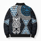 Blue Aotearoa Niho Taniwha Bomber Puffer Jacket Maori Mythology Tooth - Taniko Motifs - Aussie Hoodie