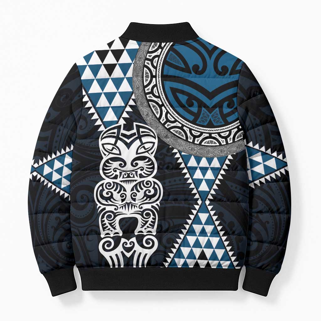 Blue Aotearoa Niho Taniwha Bomber Puffer Jacket Maori Mythology Tooth - Taniko Motifs - Aussie Hoodie