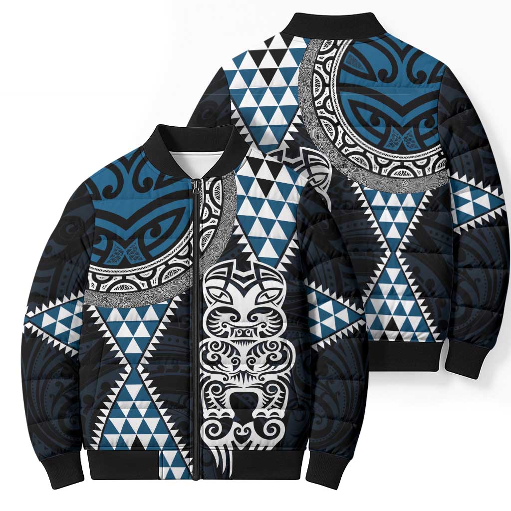 Blue Aotearoa Niho Taniwha Bomber Puffer Jacket Maori Mythology Tooth - Taniko Motifs - Aussie Hoodie