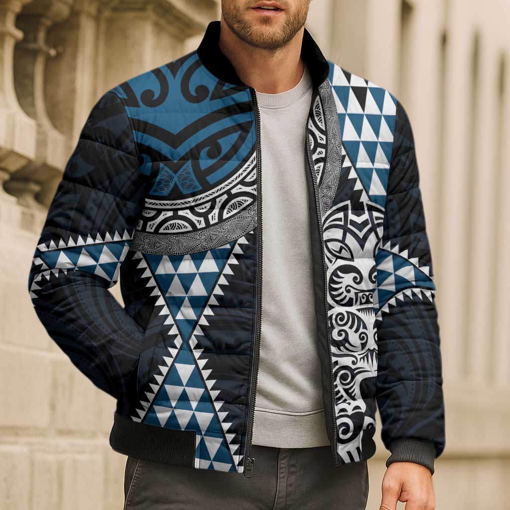 Blue Aotearoa Niho Taniwha Bomber Puffer Jacket Maori Mythology Tooth - Taniko Motifs - Aussie Hoodie