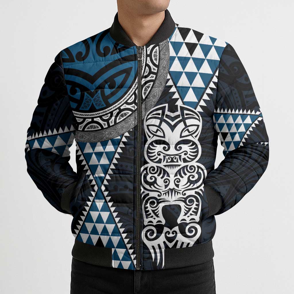 Blue Aotearoa Niho Taniwha Bomber Puffer Jacket Maori Mythology Tooth - Taniko Motifs - Aussie Hoodie