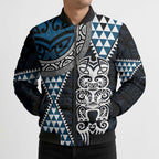 Blue Aotearoa Niho Taniwha Bomber Puffer Jacket Maori Mythology Tooth - Taniko Motifs - Aussie Hoodie