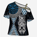 Blue Aotearoa Niho Taniwha Cross Shoulder Shirt Maori Mythology Tooth - Taniko Motifs - Aussie Hoodie