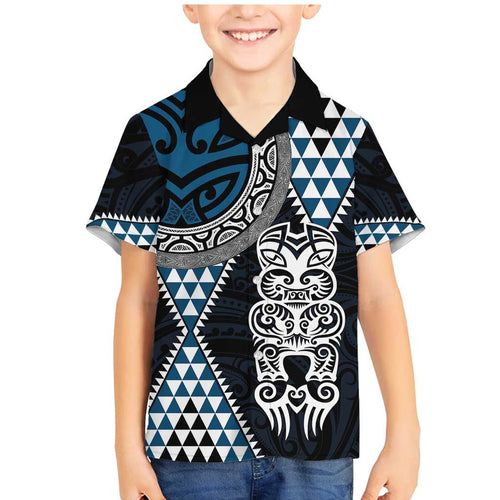 Blue Aotearoa Niho Taniwha Family Matching Mermaid Dress and Hawaiian Shirt Maori Mythology Tooth - Taniko Motifs