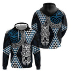 Blue Aotearoa Niho Taniwha Hoodie Maori Mythology Tooth - Taniko Motifs
