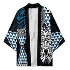 Blue Aotearoa Niho Taniwha Kimono Maori Mythology Tooth - Taniko Motifs - Aussie Hoodie