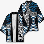 Blue Aotearoa Niho Taniwha Kimono Maori Mythology Tooth - Taniko Motifs - Aussie Hoodie