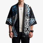 Blue Aotearoa Niho Taniwha Kimono Maori Mythology Tooth - Taniko Motifs - Aussie Hoodie