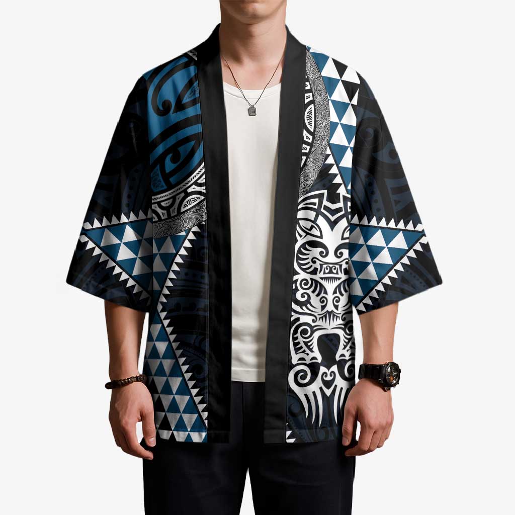 Blue Aotearoa Niho Taniwha Kimono Maori Mythology Tooth - Taniko Motifs - Aussie Hoodie