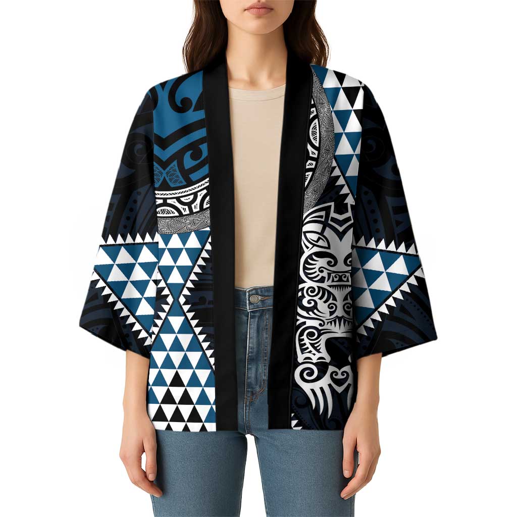 Blue Aotearoa Niho Taniwha Kimono Maori Mythology Tooth - Taniko Motifs - Aussie Hoodie