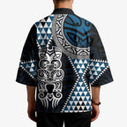 Blue Aotearoa Niho Taniwha Kimono Maori Mythology Tooth - Taniko Motifs - Aussie Hoodie