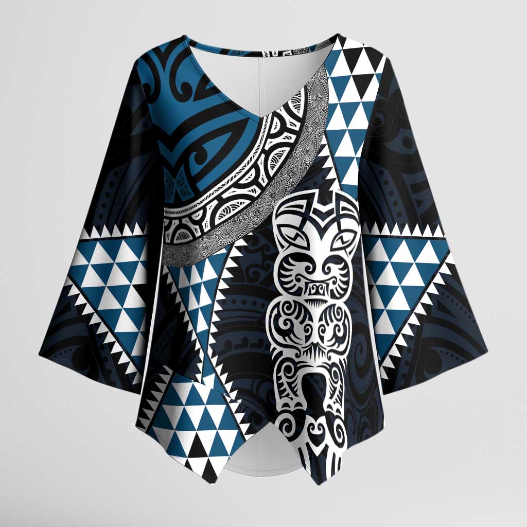 Blue Aotearoa Niho Taniwha Kimono Sleeve Blouse Maori Mythology Tooth - Taniko Motifs - Aussie Hoodie