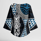 Blue Aotearoa Niho Taniwha Kimono Sleeve Blouse Maori Mythology Tooth - Taniko Motifs - Aussie Hoodie