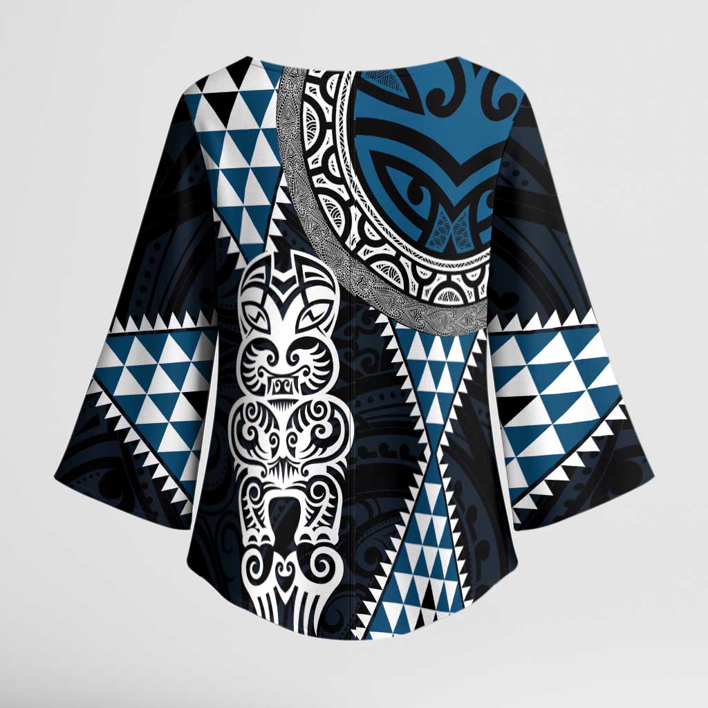 Blue Aotearoa Niho Taniwha Kimono Sleeve Blouse Maori Mythology Tooth - Taniko Motifs - Aussie Hoodie