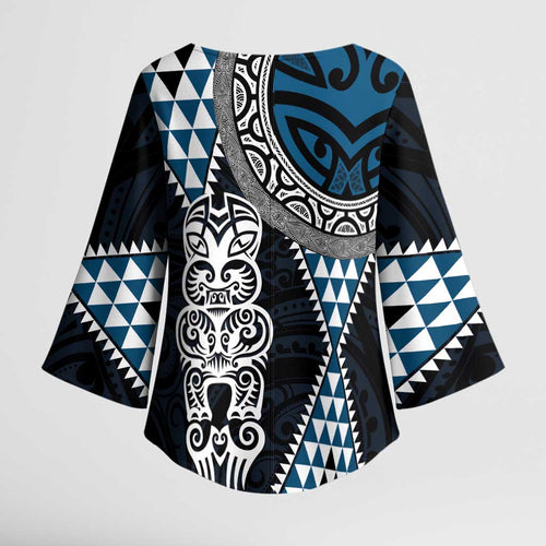 Blue Aotearoa Niho Taniwha Kimono Sleeve Blouse Maori Mythology Tooth - Taniko Motifs - Aussie Hoodie