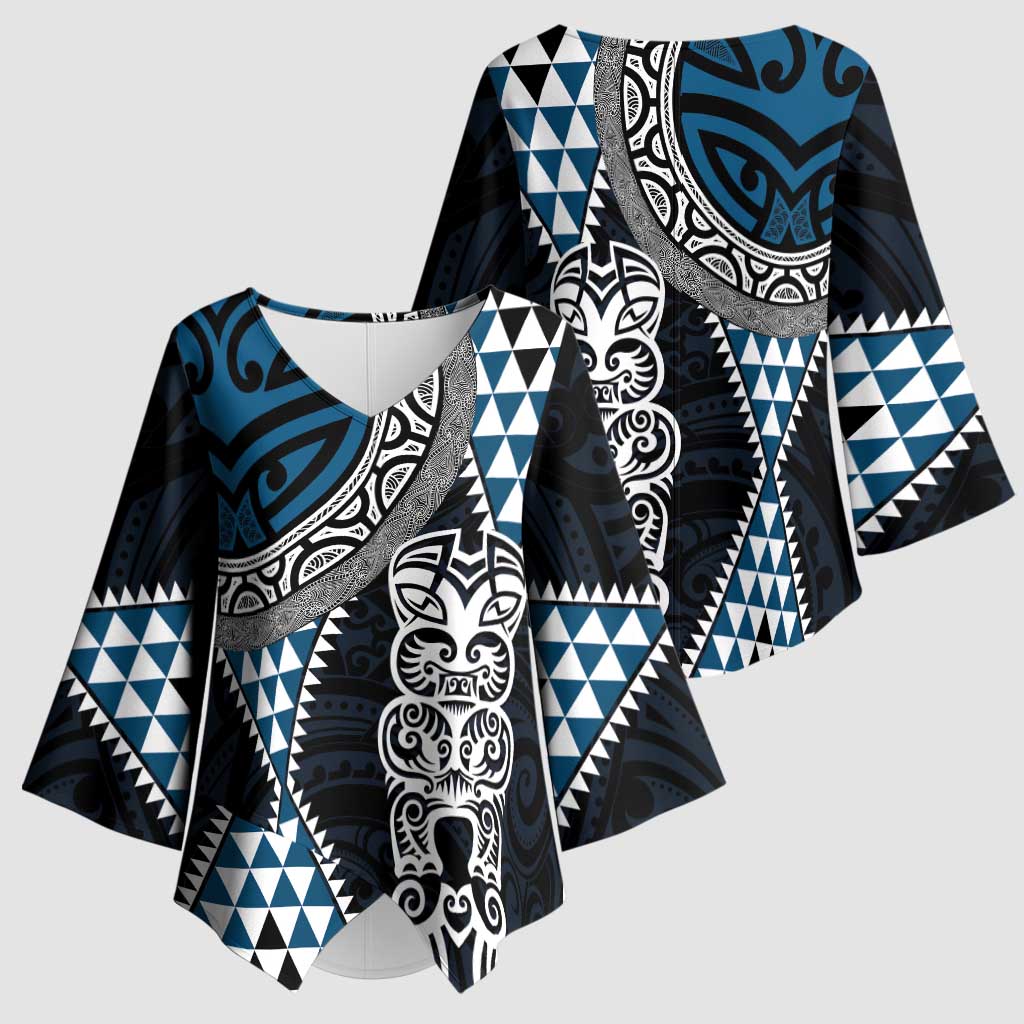 Blue Aotearoa Niho Taniwha Kimono Sleeve Blouse Maori Mythology Tooth - Taniko Motifs - Aussie Hoodie