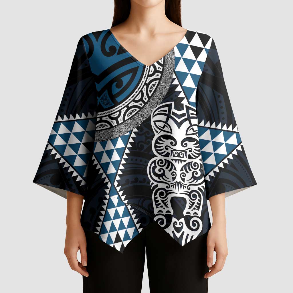 Blue Aotearoa Niho Taniwha Kimono Sleeve Blouse Maori Mythology Tooth - Taniko Motifs - Aussie Hoodie