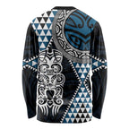 Blue Aotearoa Niho Taniwha Long Sleeve Shirt Maori Mythology Tooth - Taniko Motifs