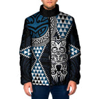 Blue Aotearoa Niho Taniwha Padded Jacket Maori Mythology Tooth - Taniko Motifs - Aussie Hoodie