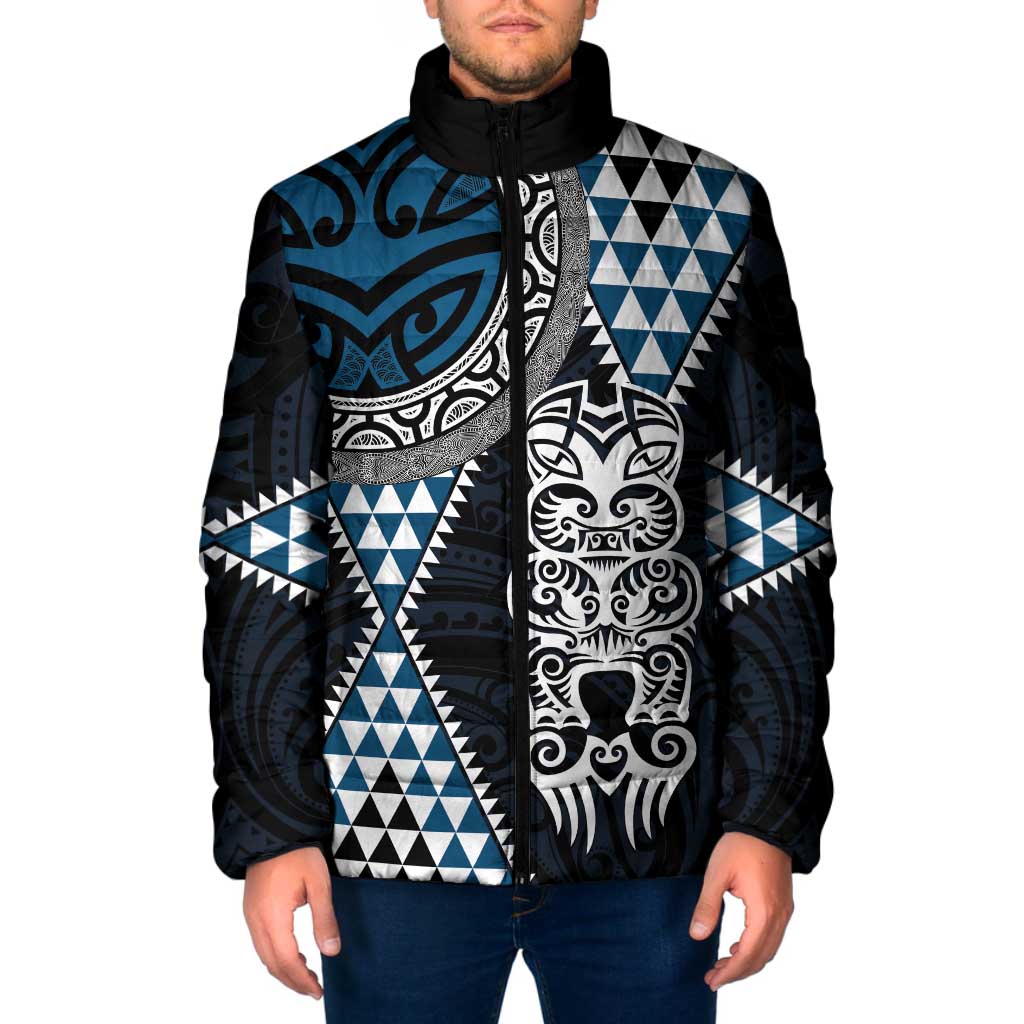Blue Aotearoa Niho Taniwha Padded Jacket Maori Mythology Tooth - Taniko Motifs - Aussie Hoodie