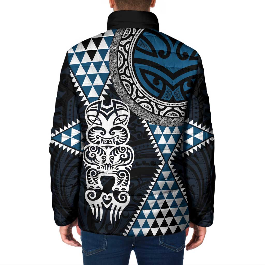 Blue Aotearoa Niho Taniwha Padded Jacket Maori Mythology Tooth - Taniko Motifs - Aussie Hoodie