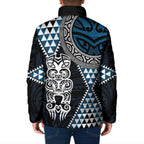 Blue Aotearoa Niho Taniwha Padded Jacket Maori Mythology Tooth - Taniko Motifs - Aussie Hoodie