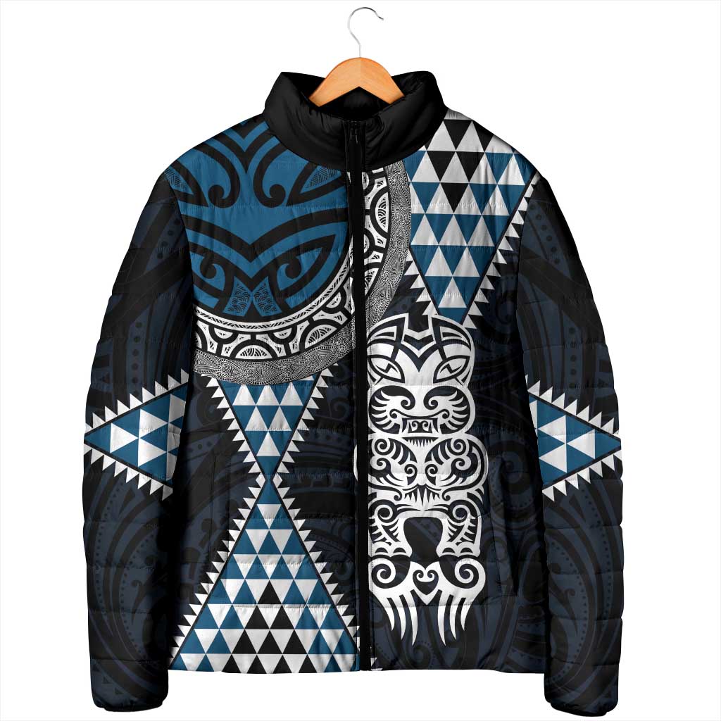 Blue Aotearoa Niho Taniwha Padded Jacket Maori Mythology Tooth - Taniko Motifs - Aussie Hoodie