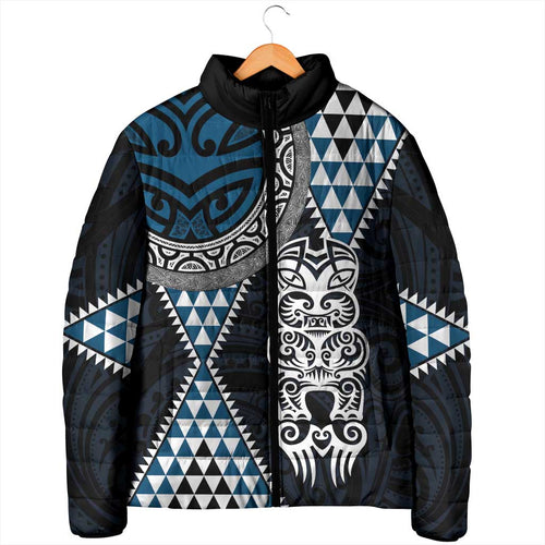 Blue Aotearoa Niho Taniwha Padded Jacket Maori Mythology Tooth - Taniko Motifs - Aussie Hoodie