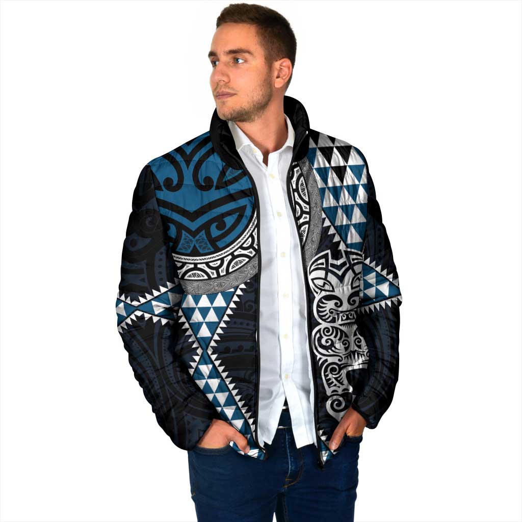 Blue Aotearoa Niho Taniwha Padded Jacket Maori Mythology Tooth - Taniko Motifs - Aussie Hoodie