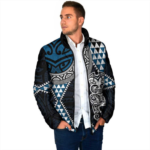 Blue Aotearoa Niho Taniwha Padded Jacket Maori Mythology Tooth - Taniko Motifs - Aussie Hoodie