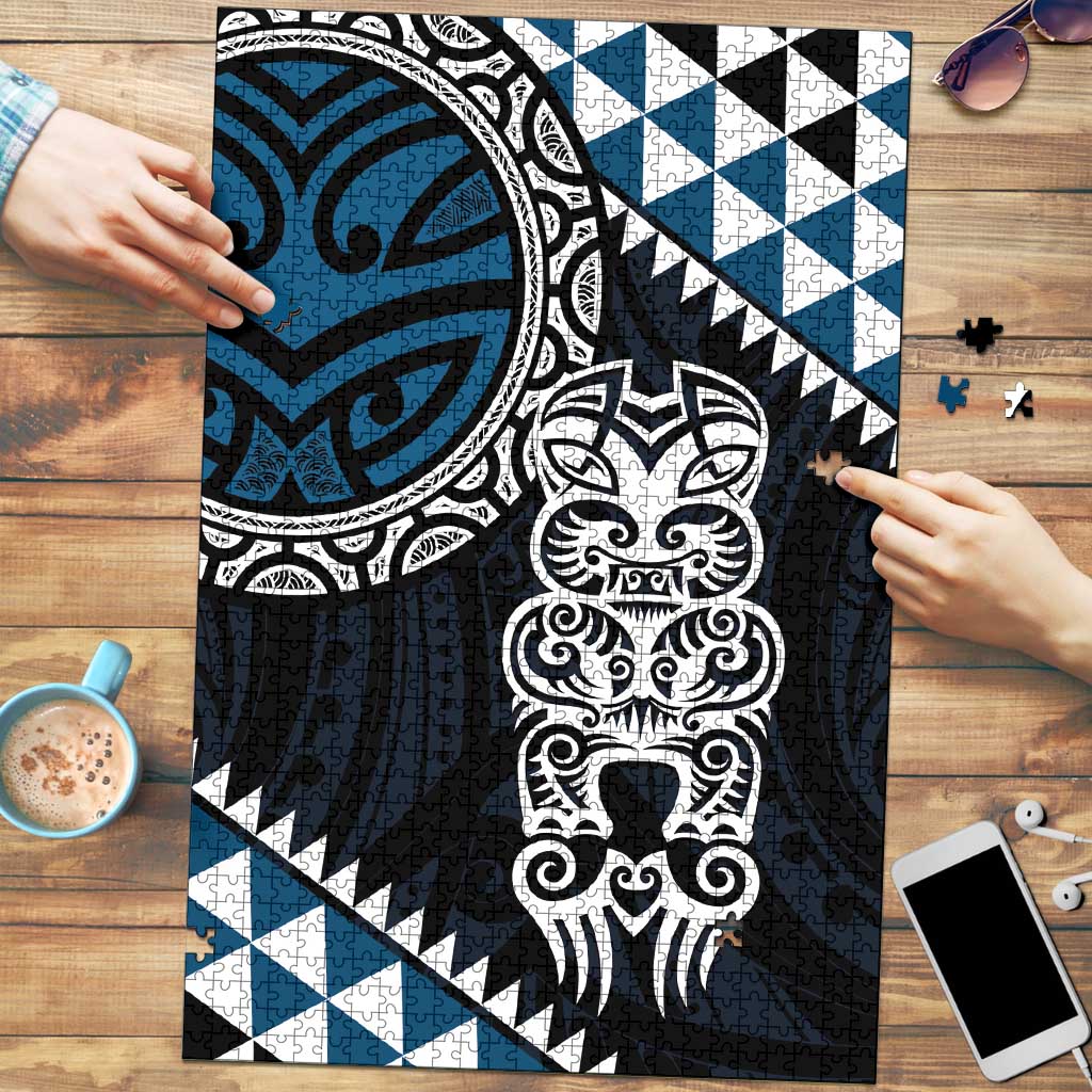 Blue Aotearoa Niho Taniwha Puzzle Maori Mythology Tooth - Taniko Motifs - Aussie Hoodie