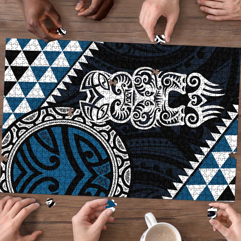 Blue Aotearoa Niho Taniwha Puzzle Maori Mythology Tooth - Taniko Motifs - Aussie Hoodie