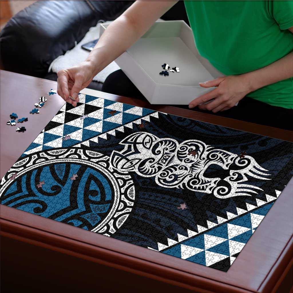 Blue Aotearoa Niho Taniwha Puzzle Maori Mythology Tooth - Taniko Motifs - Aussie Hoodie