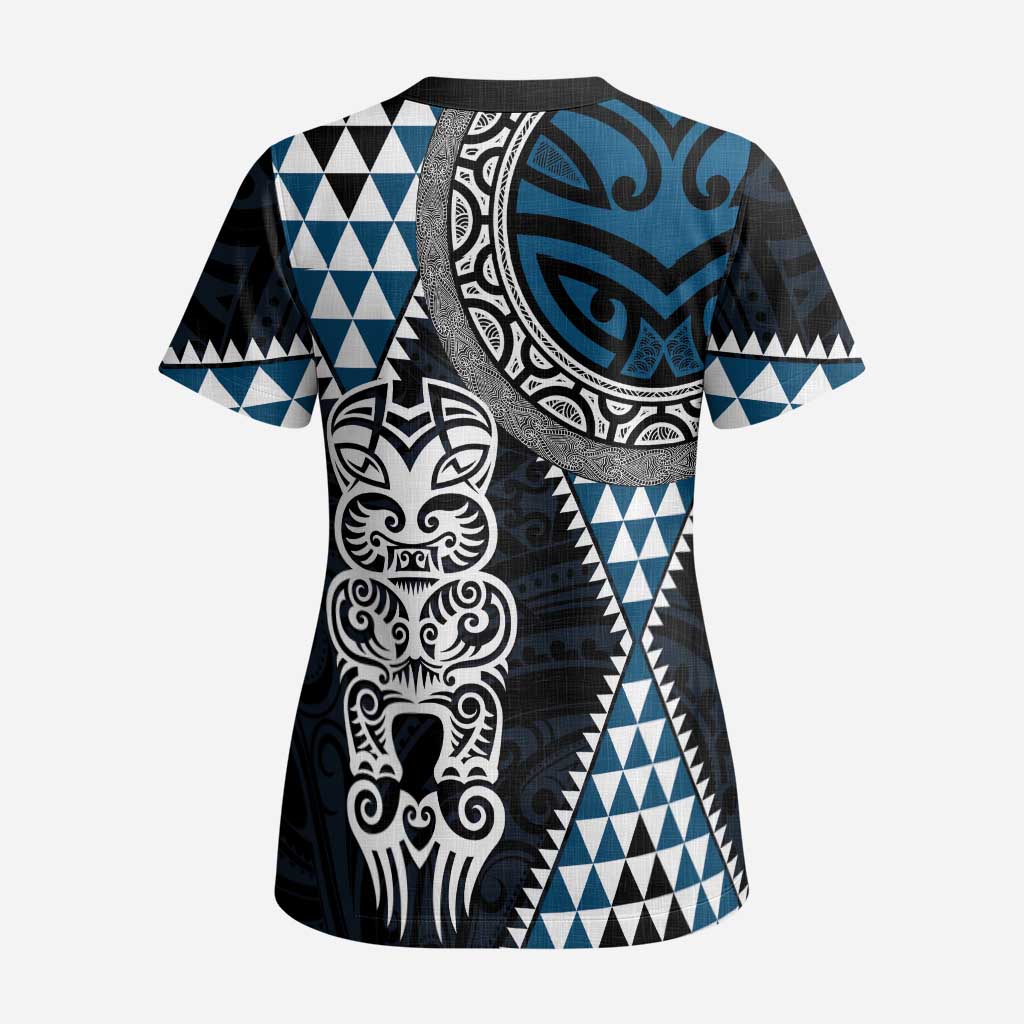 Blue Aotearoa Niho Taniwha Scrub Top Maori Mythology Tooth - Taniko Motifs - Aussie Hoodie