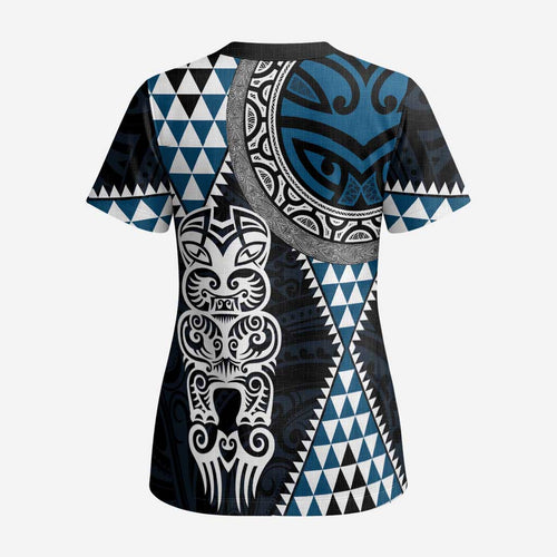 Blue Aotearoa Niho Taniwha Scrub Top Maori Mythology Tooth - Taniko Motifs - Aussie Hoodie