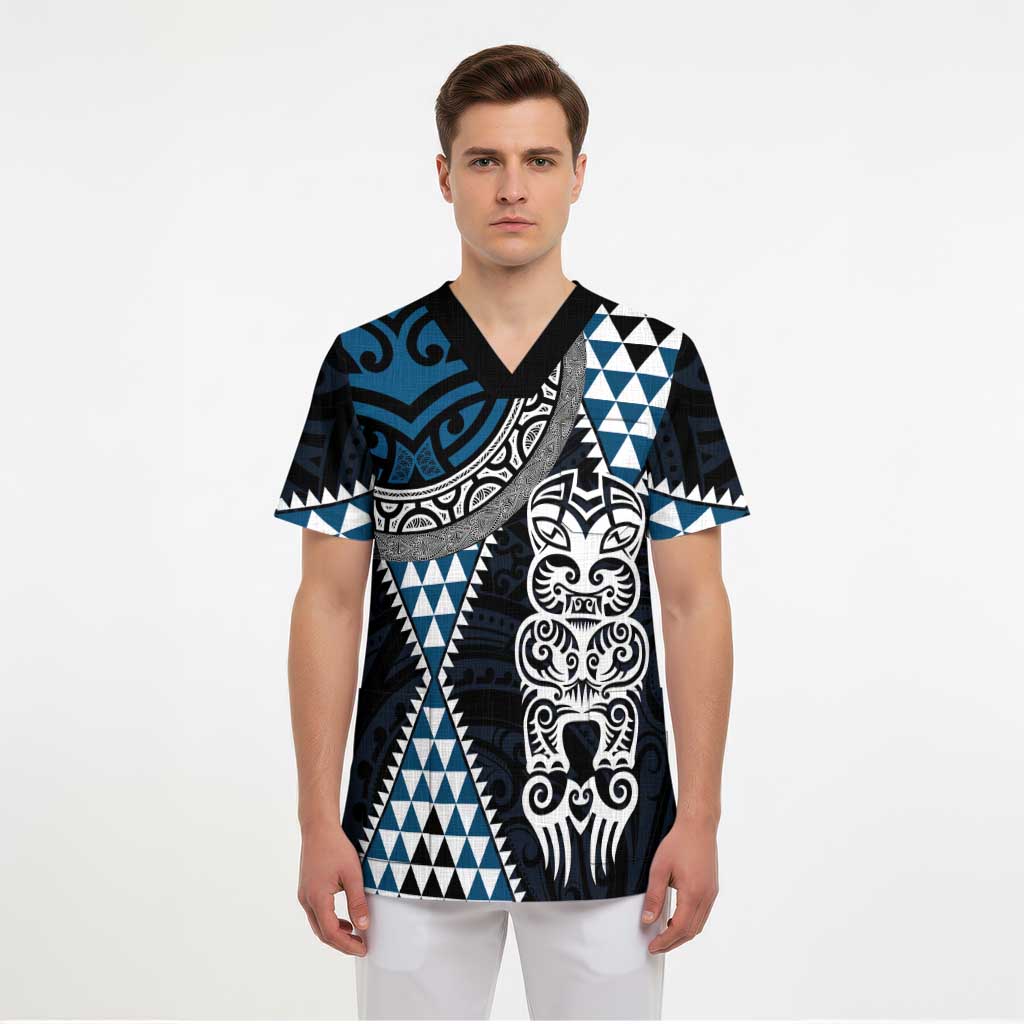 Blue Aotearoa Niho Taniwha Scrub Top Maori Mythology Tooth - Taniko Motifs - Aussie Hoodie