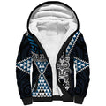 Blue Aotearoa Niho Taniwha Sherpa Hoodie Maori Mythology Tooth - Taniko Motifs